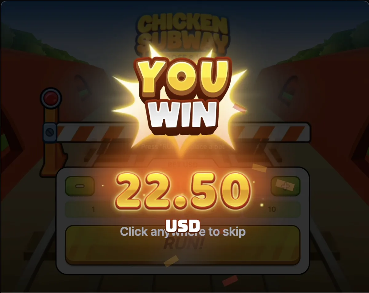 Chicken Subway Choose and Win buttons ready — three track selection options with upward arrows