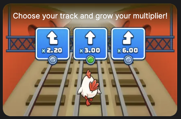 Chicken Subway Casino track selection — Choose and Win gameplay screen